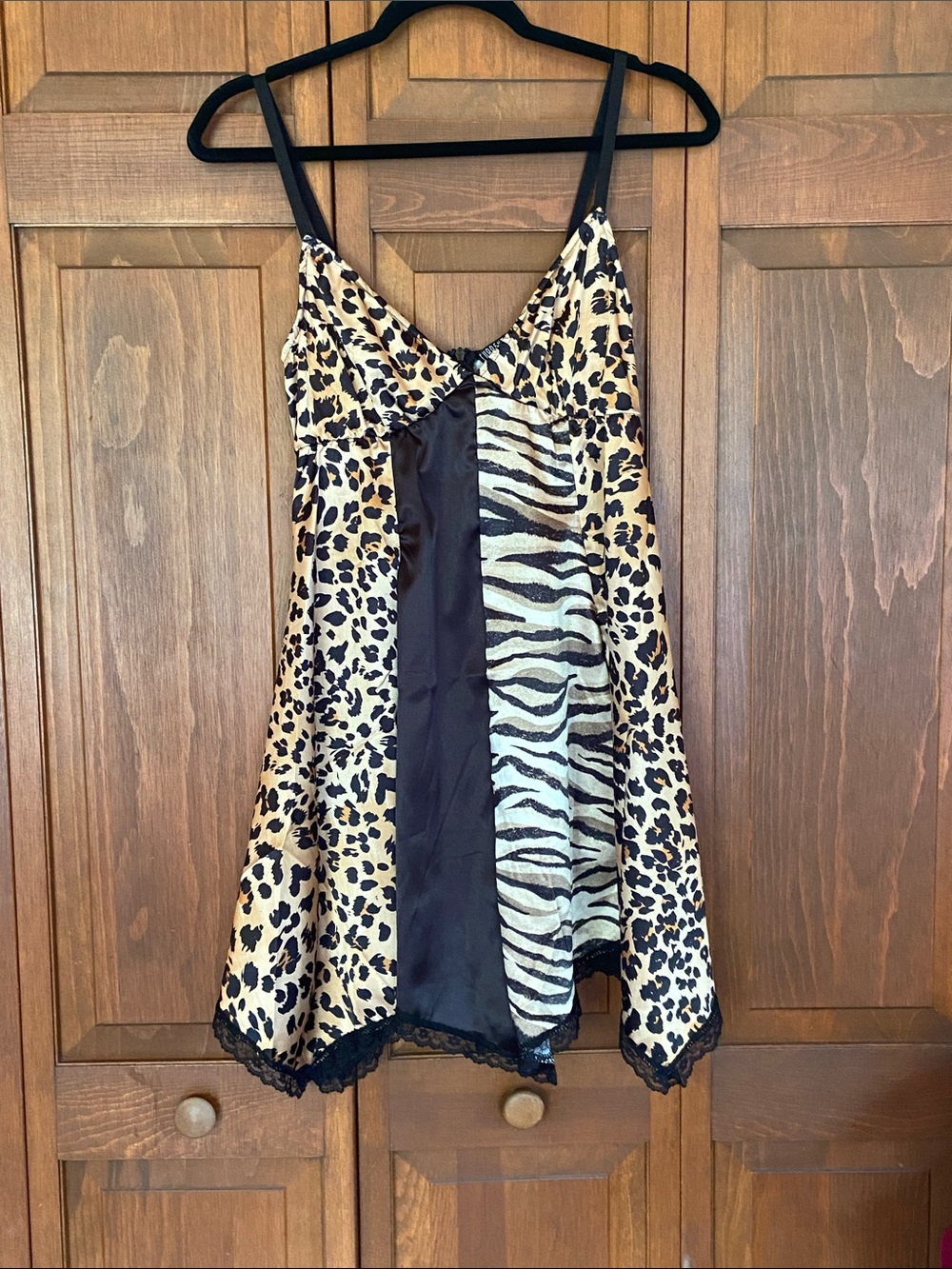 🏷️ Current Mood/Dolls Kill Asymmetrical Leopard & Zebra Slip Dress-Tan and Black